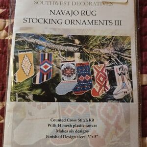 SOUTHWEST DECORATIVES Navajo Stocking Ornaments Cross Stitch Kit